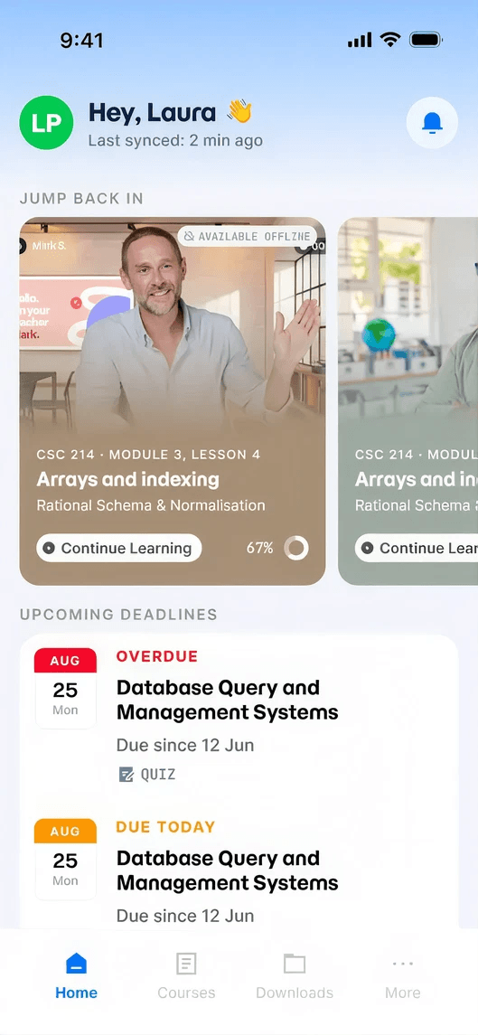 ODEL mobile learning app home screen